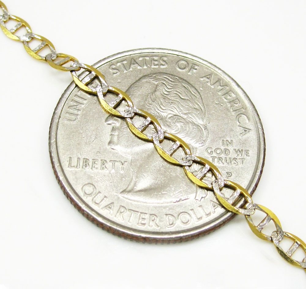 10k yellow gold solid diamond cut mariner bracelet 8 inch 3mm