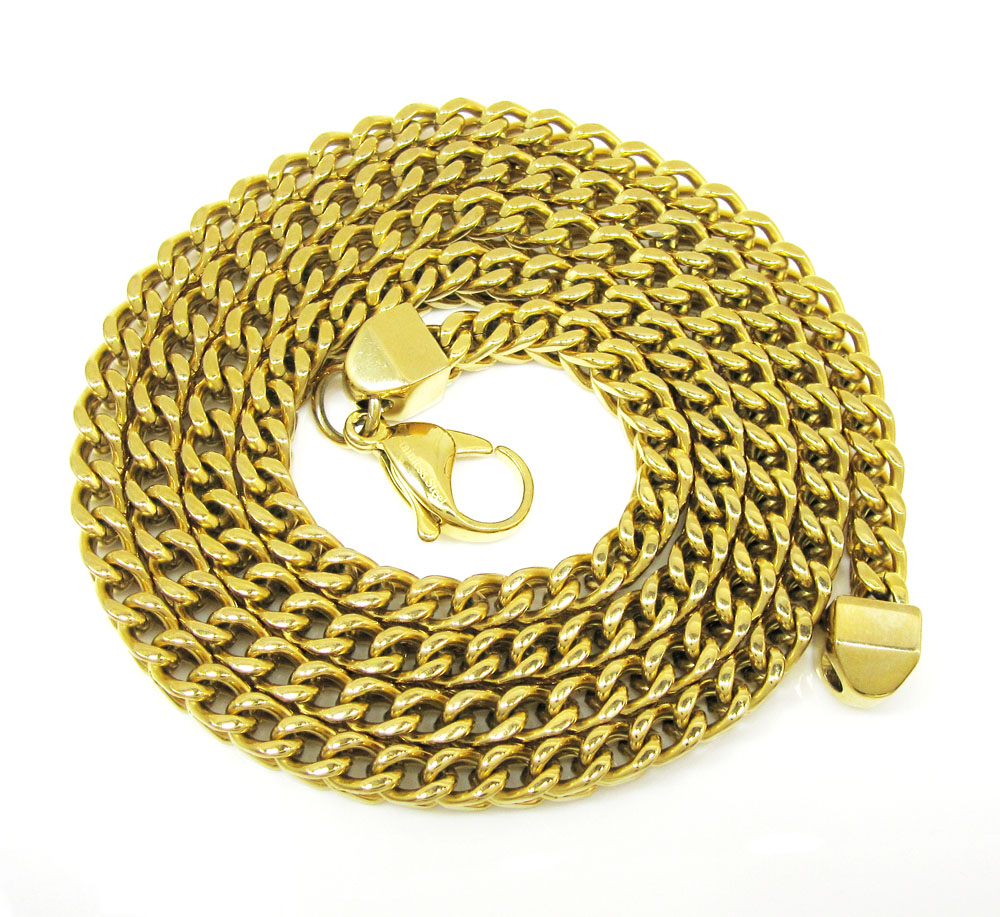 Yellow Stainless Steel Franco Link Chain 24 Inch 5mm