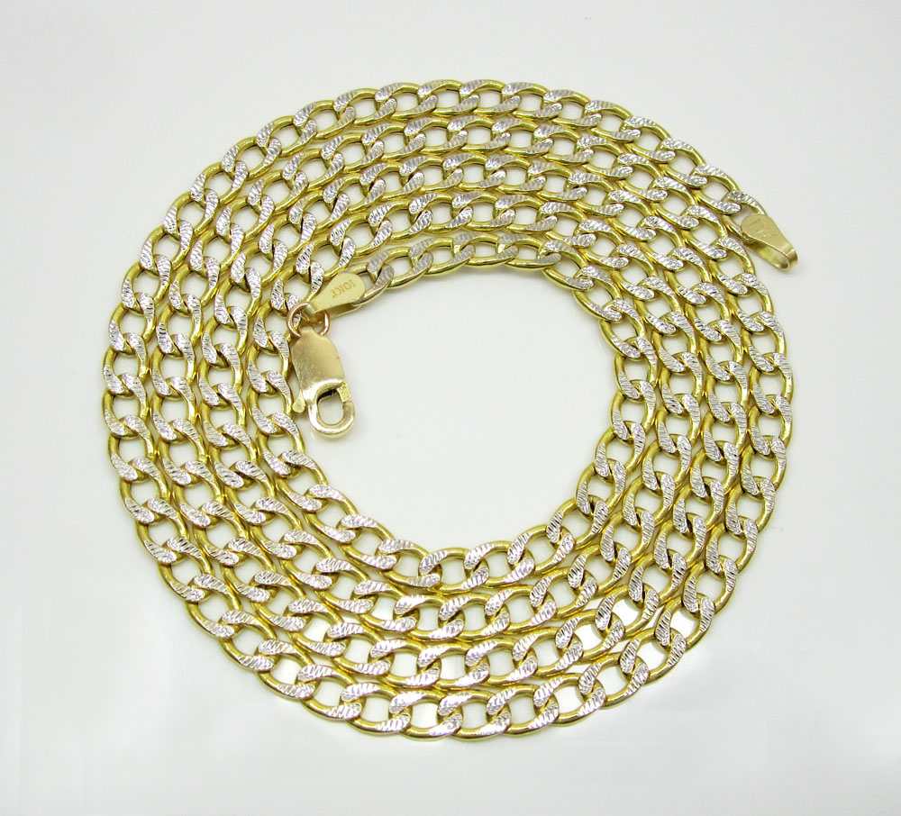 Buy 10k Yellow Gold Hollow Diamond Cut Cuban Link Chain 24 Inch 4mm ...