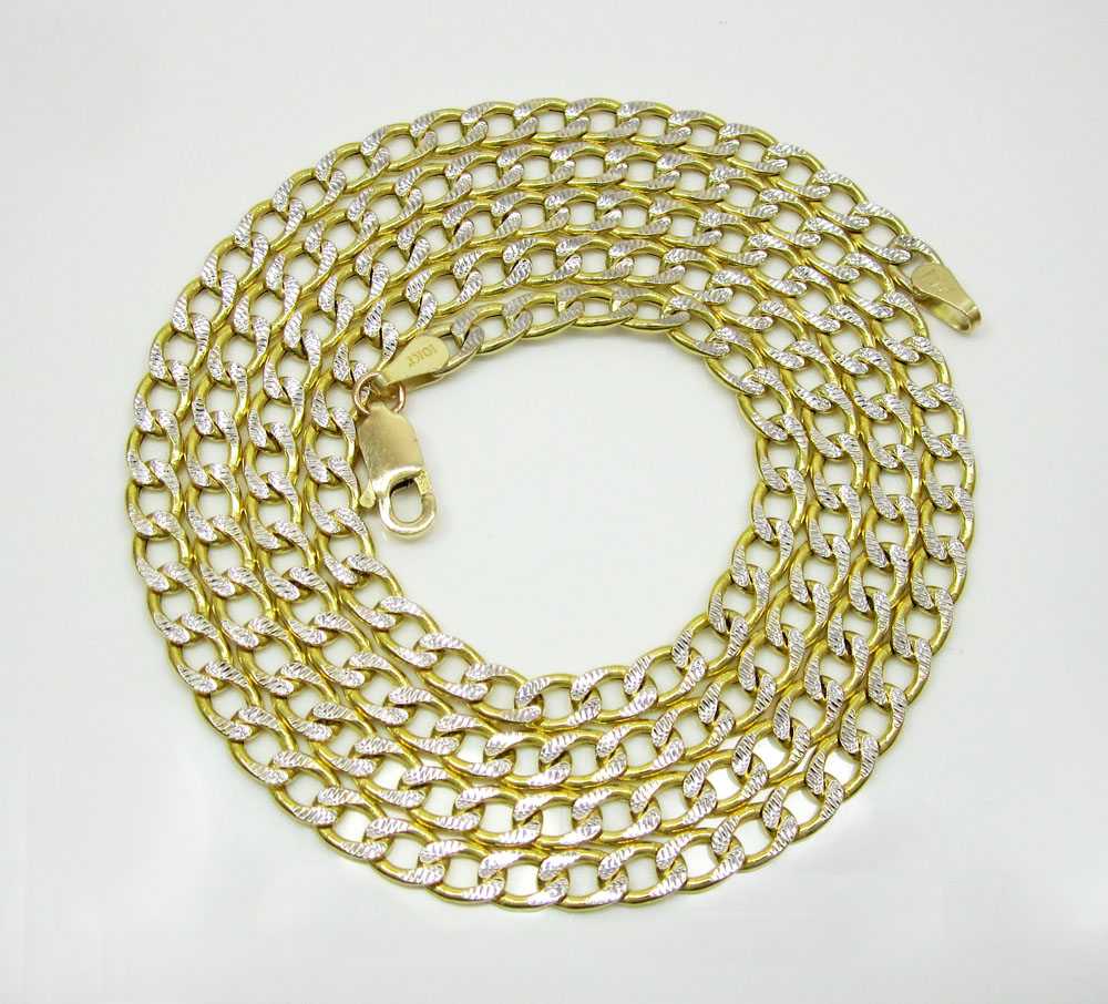 10k yellow gold hollow diamond cut cuban link chain 24 inch 4mm