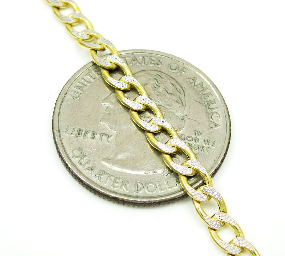 10k yellow gold hollow diamond cut cuban link chain 24 inch 4mm