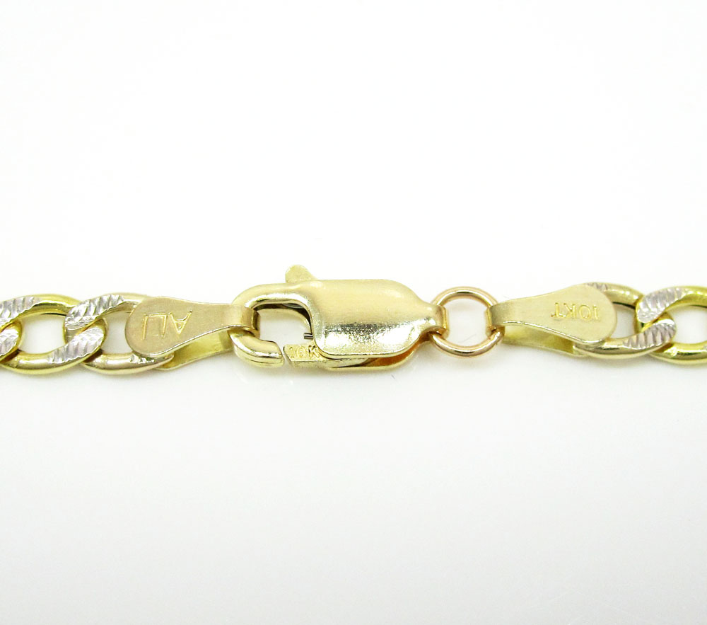 10k yellow gold hollow diamond cut cuban link chain 24 inch 4mm