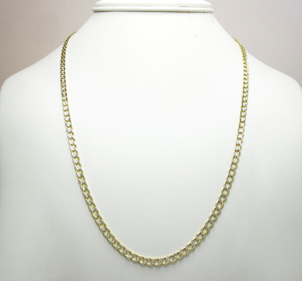 10k yellow gold hollow diamond cut cuban link chain 24 inch 4mm