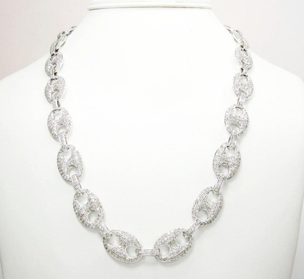 14k solid white gold anchor diamond chain 27.36ct