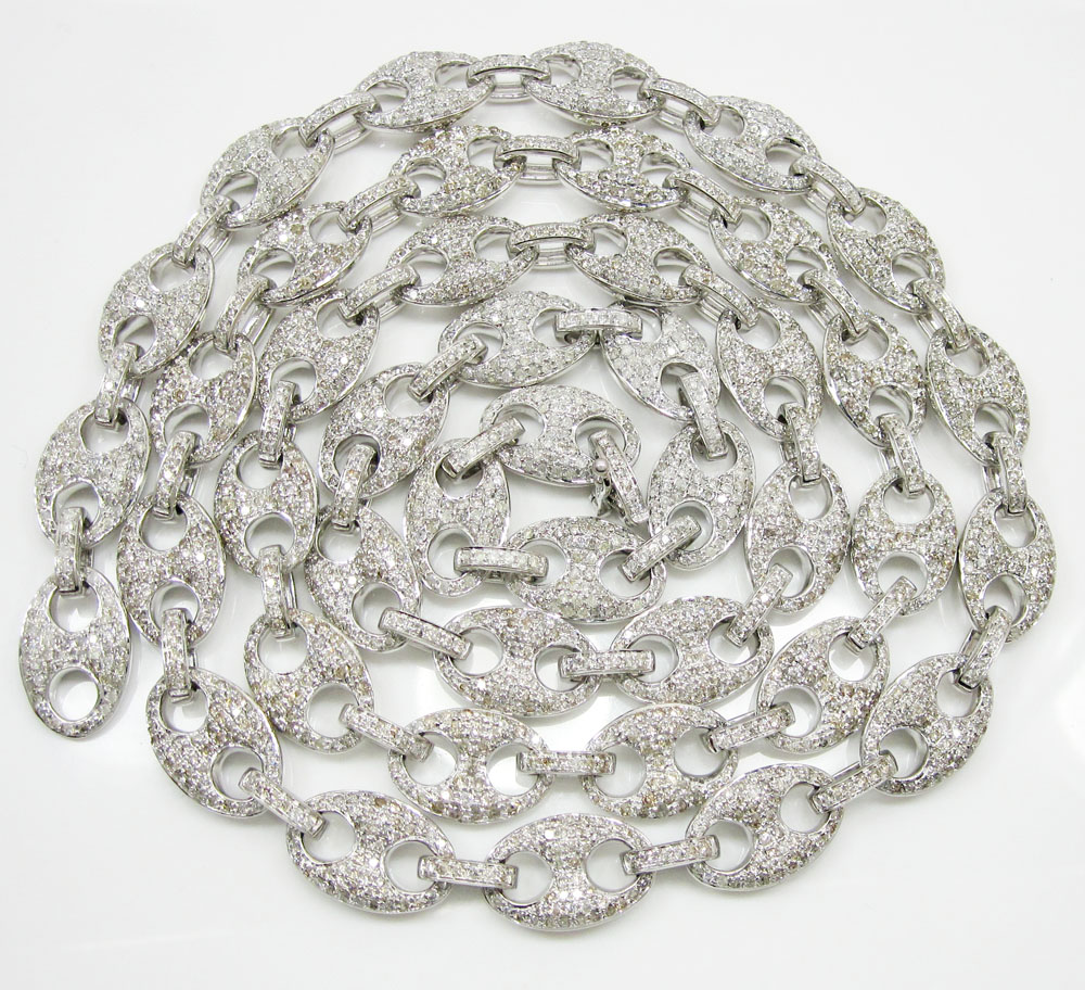 14k solid white gold anchor diamond chain 14.39ct