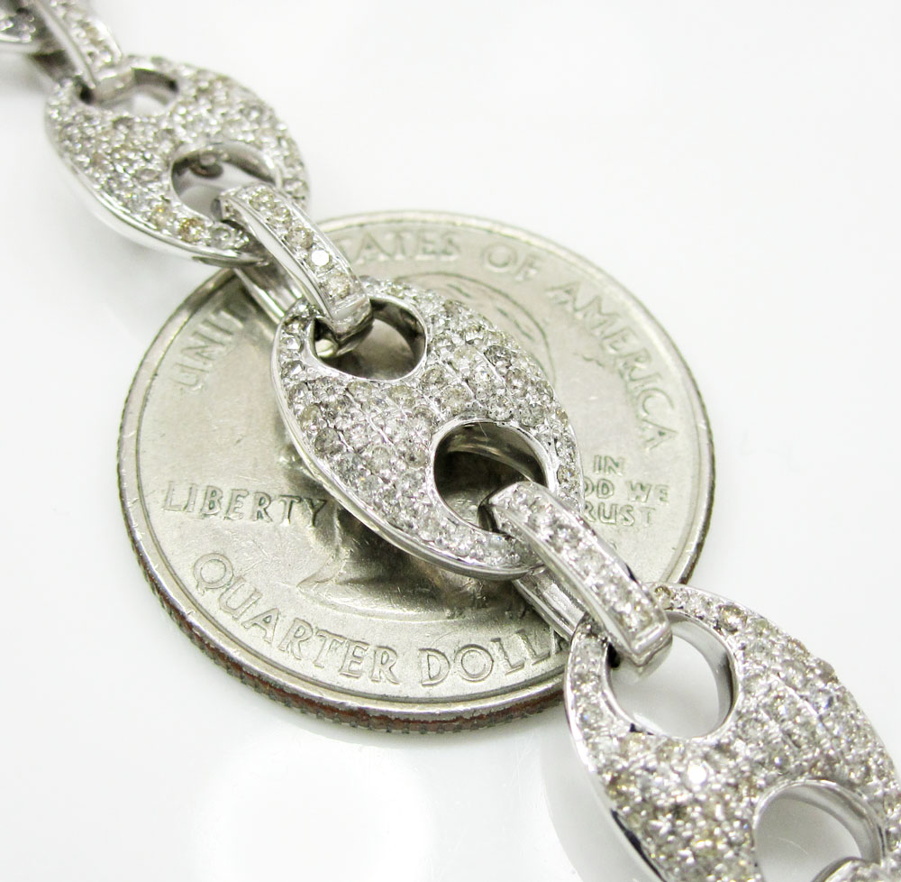 14k solid white gold anchor diamond chain 14.39ct