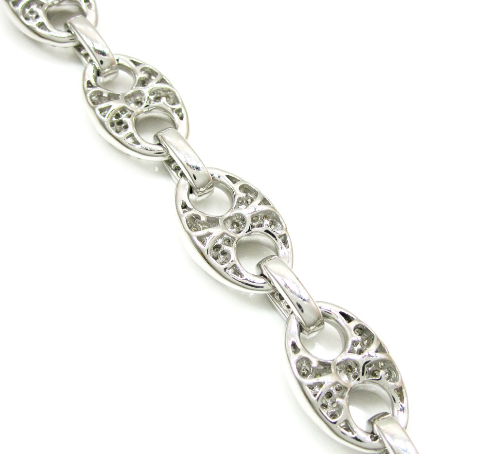 14k solid white gold anchor diamond chain 14.39ct