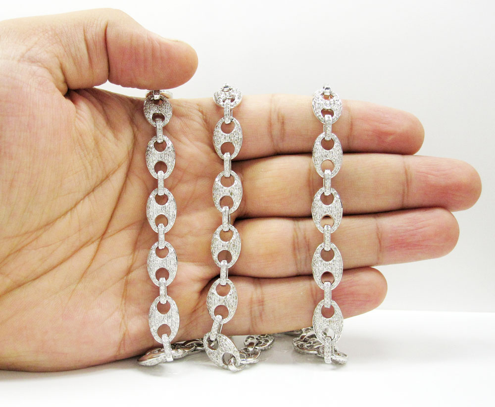 14k solid white gold anchor diamond chain 14.39ct
