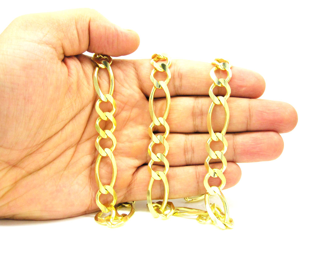 10k yellow gold solid figaro link chain 24-30 inch 12.2mm
