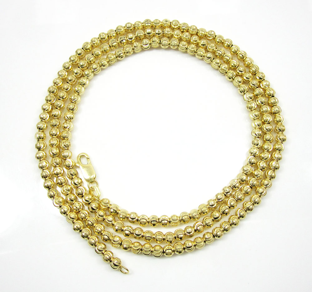 10k yellow gold moon cut bead link chain 24-40 inch 4mm