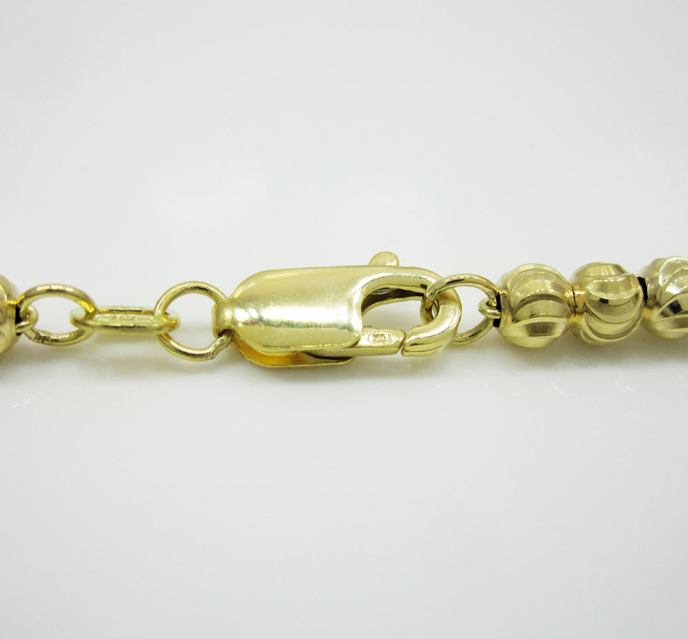 10k yellow gold moon cut bead link chain 24-40 inch 4mm