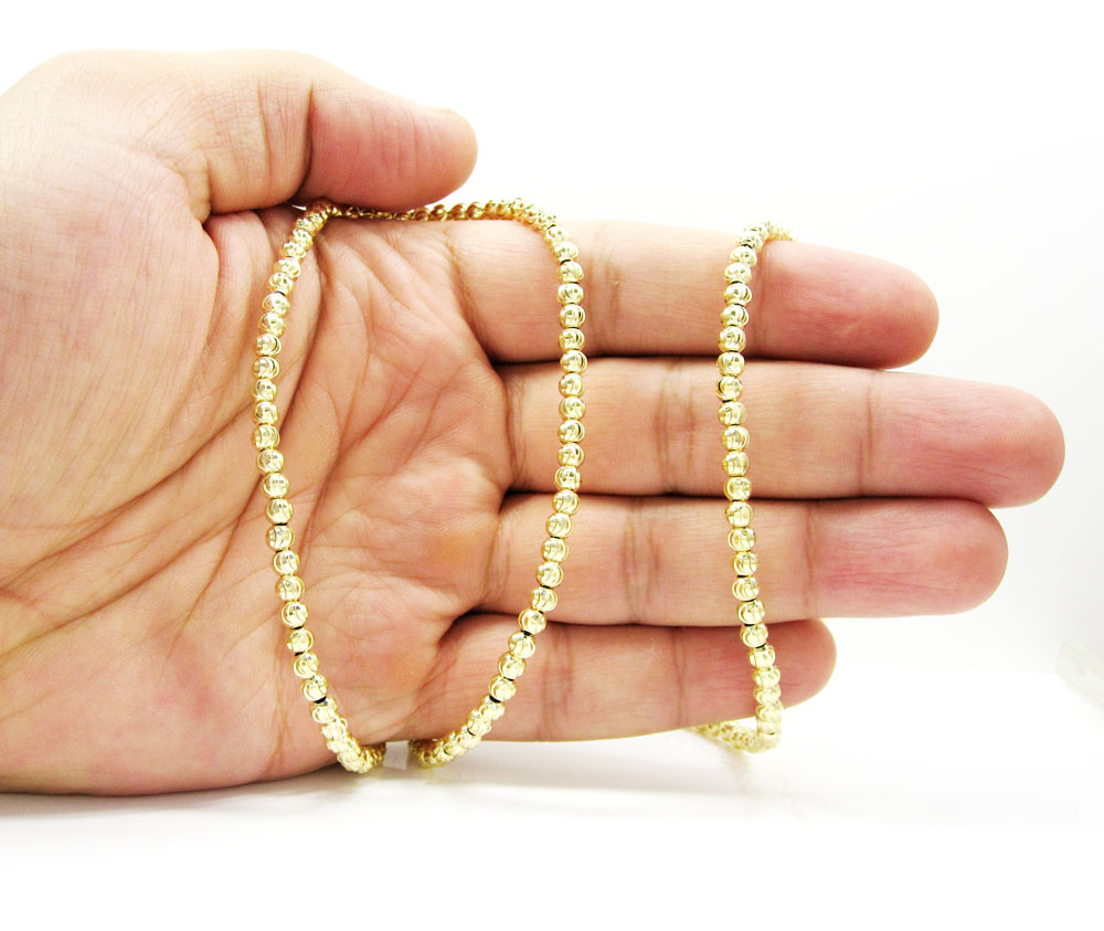 10k yellow gold moon cut bead link chain 24-40 inch 4mm