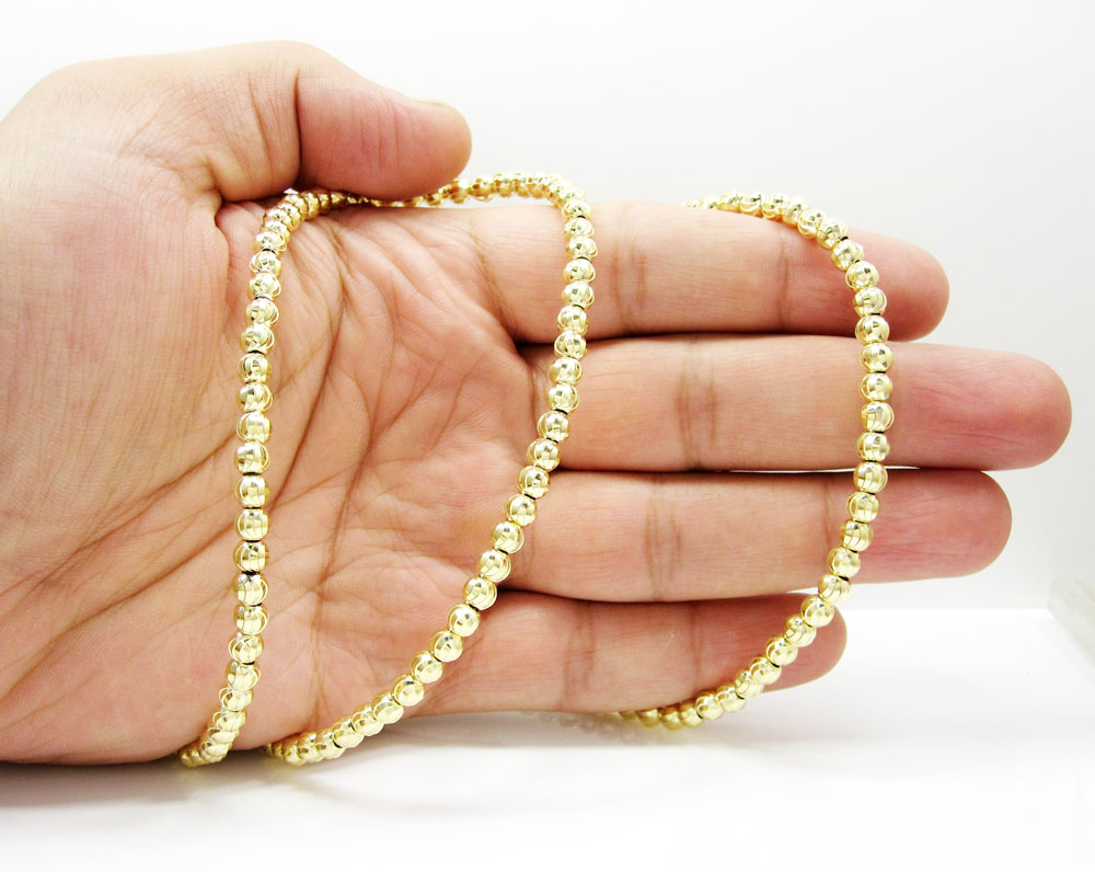 10k yellow gold moon cut bead link chain 22 inch 5mm
