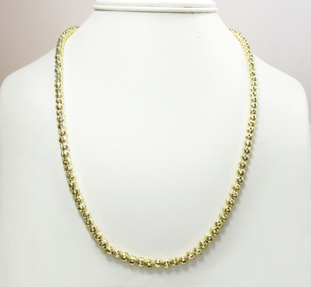 10k yellow gold moon cut bead link chain 22 inch 5mm