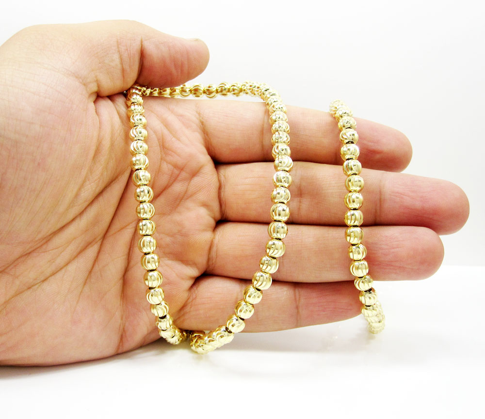 10k yellow gold moon cut bead link chain 27 inch 6mm - Image 5
