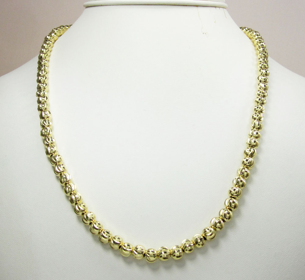 10k yellow gold moon cut bead link chain 27 inch 6mm - Image 6
