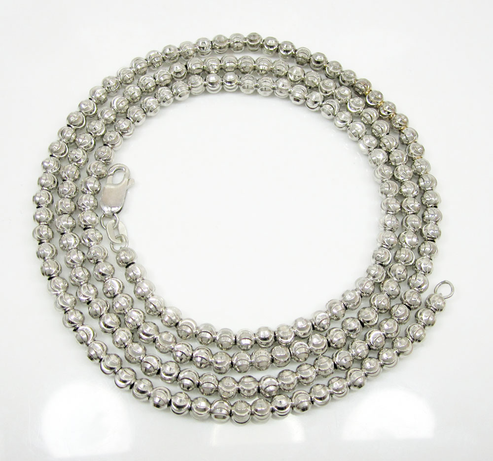 10k white gold moon cut bead link chain 26-36 inch 4mm - Image 2
