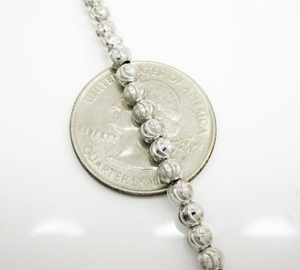10k white gold moon cut bead link chain 26-36 inch 4mm - Image 3