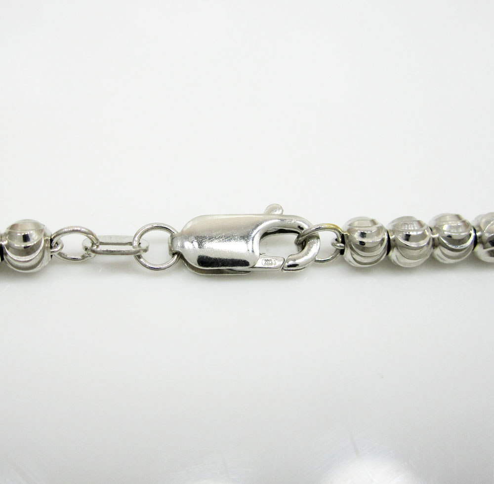 10k white gold moon cut bead link chain 26-36 inch 4mm