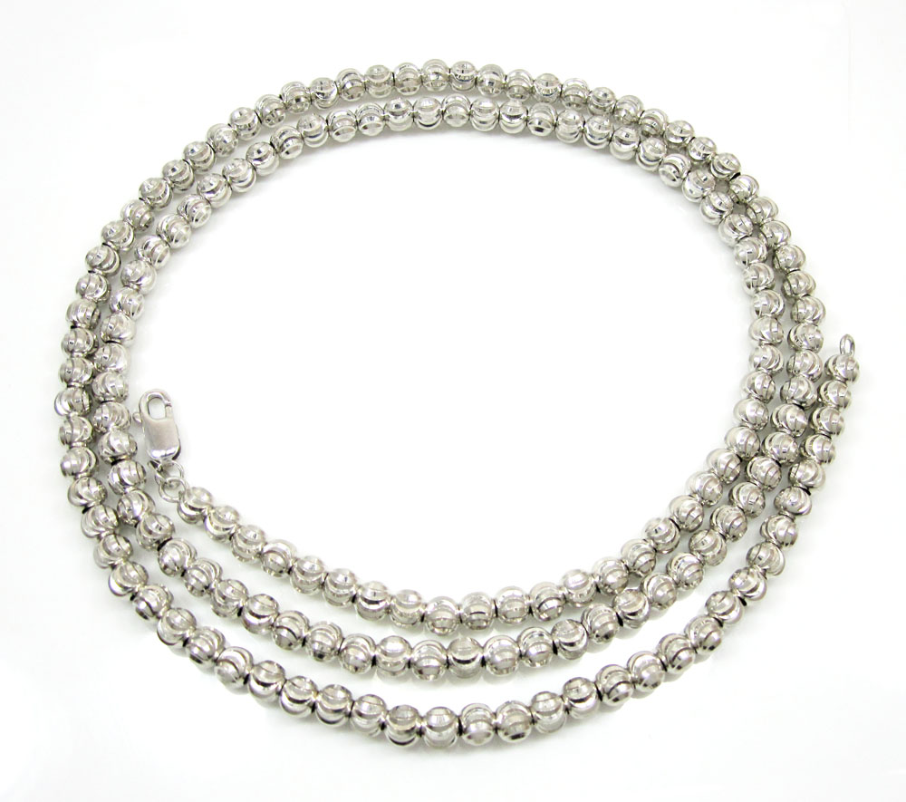 10k white gold moon cut bead link chain 26-30 inch 5mm - Image 2