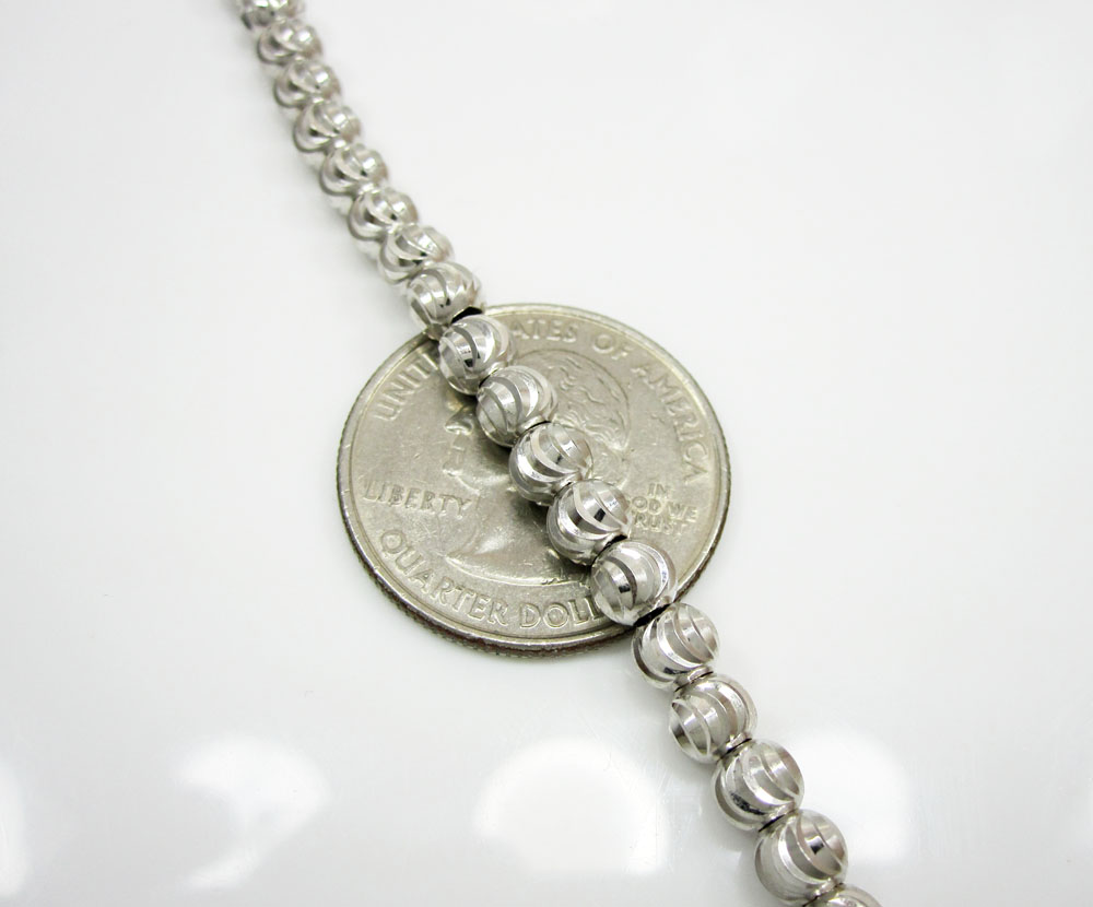 10k white gold moon cut bead link chain 26-30 inch 5mm