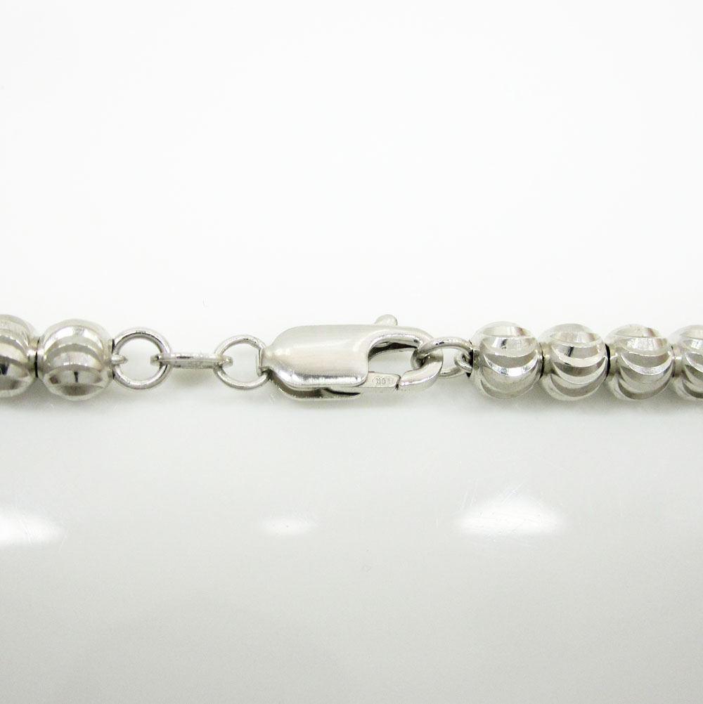 10k white gold moon cut bead link chain 26-30 inch 5mm
