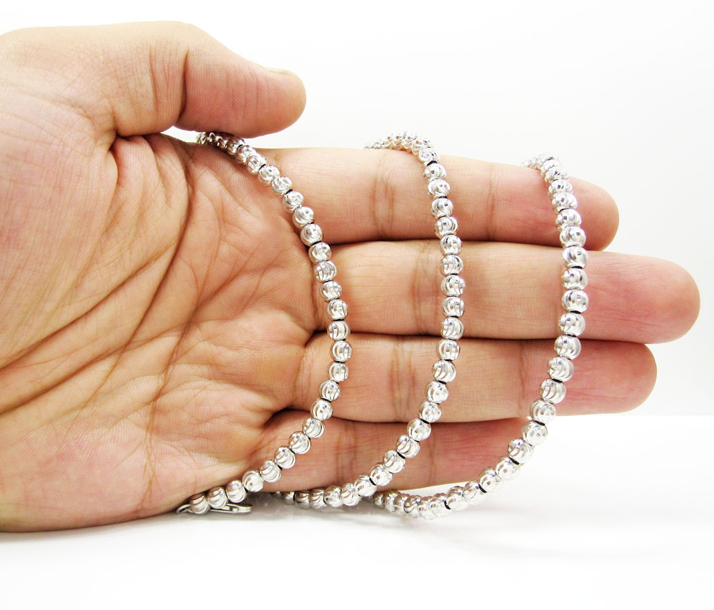 10k white gold moon cut bead link chain 26-30 inch 5mm