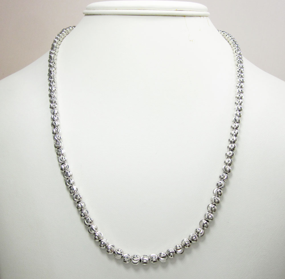 10k white gold moon cut bead link chain 26-30 inch 5mm - Image 6