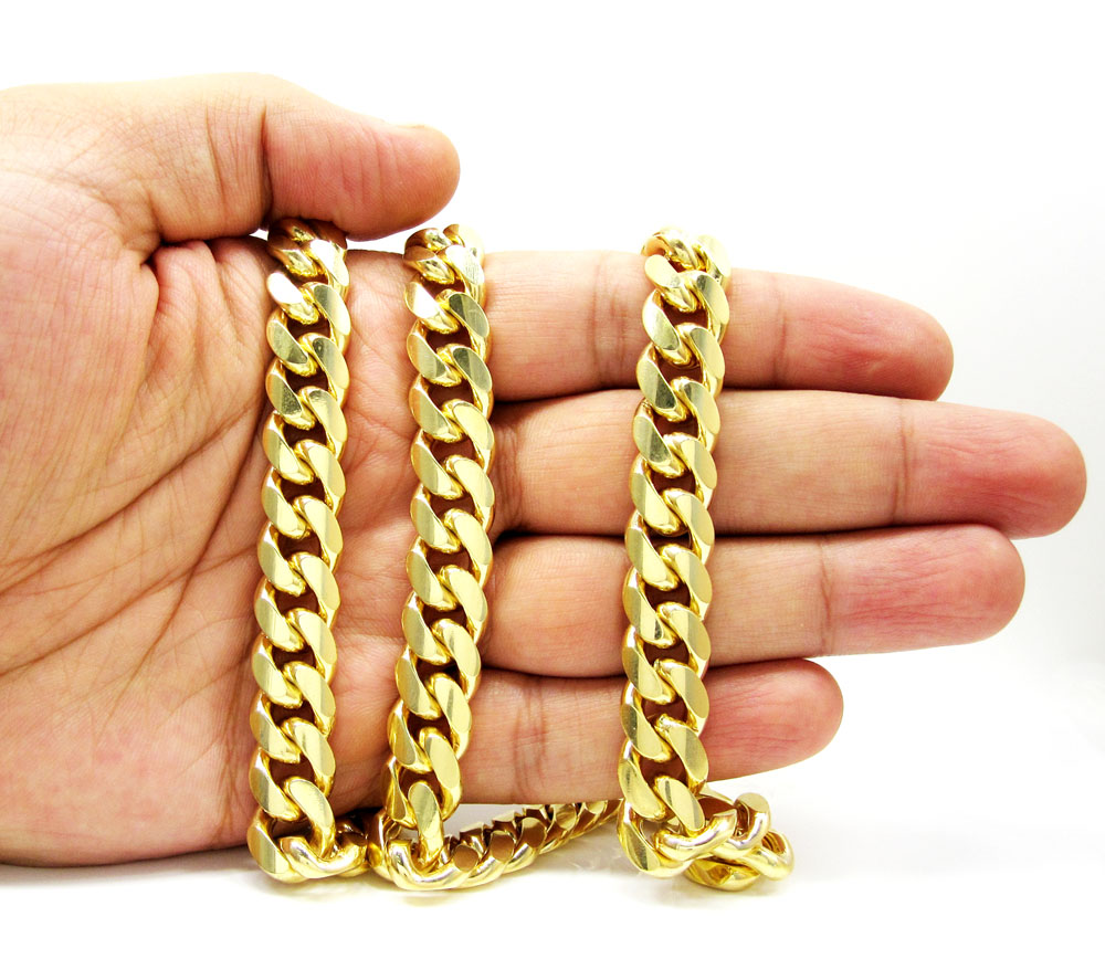 10k yellow gold thick miami link chain 20-30 inch 12.4mm