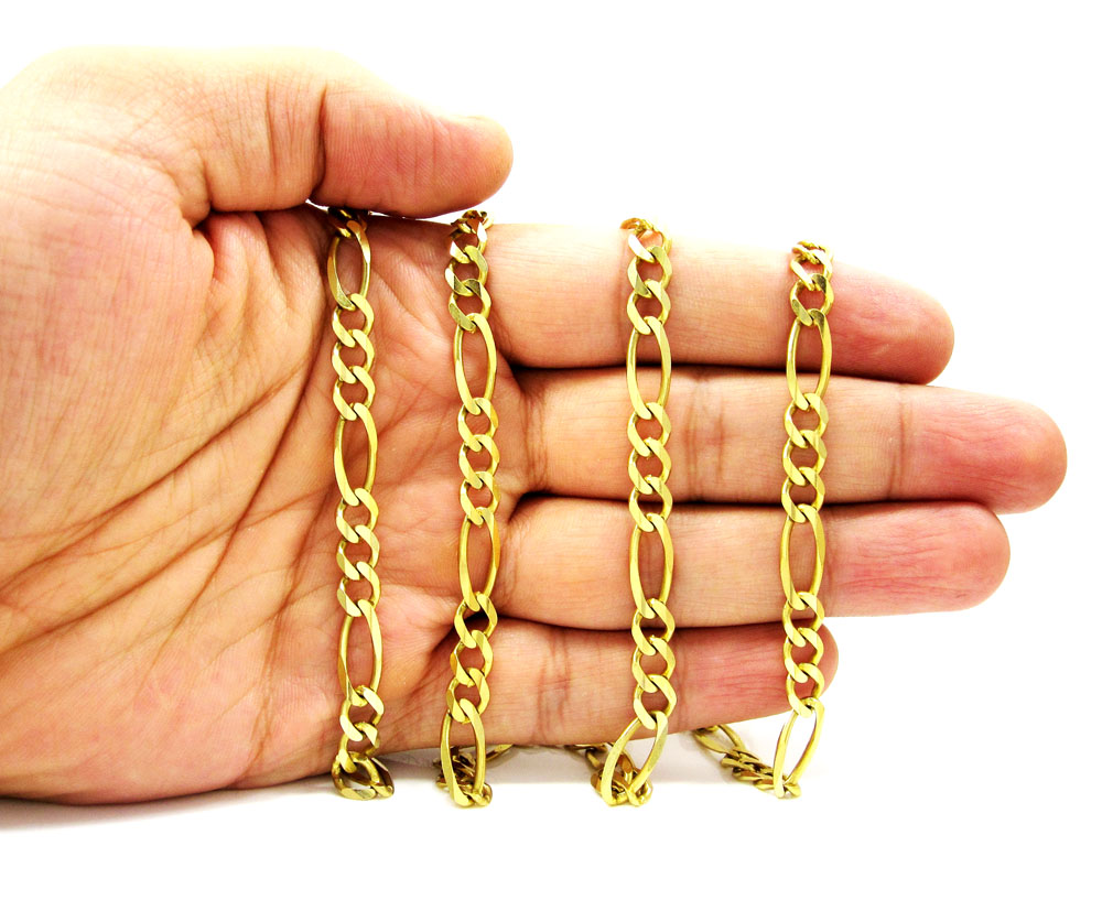 10k yellow gold solid figaro link chain 20-36 inch 6.5mm