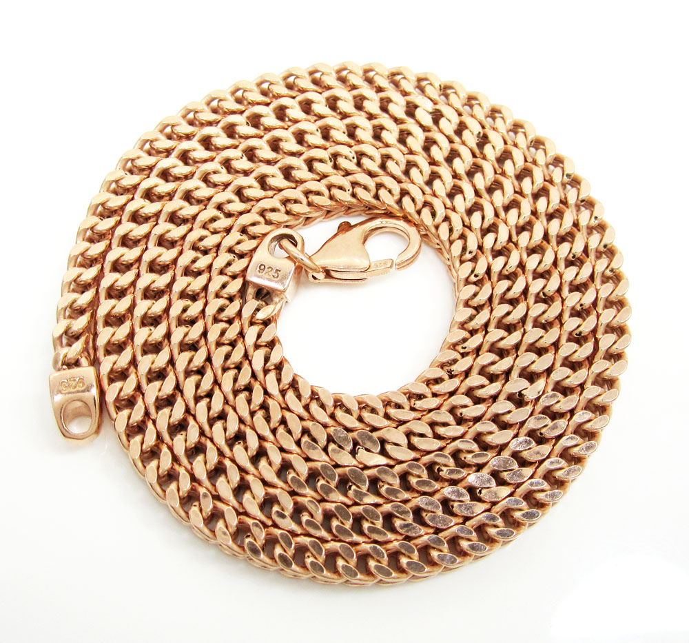 925 rose sterling silver franco link chain 26-30 inch 3.2mm