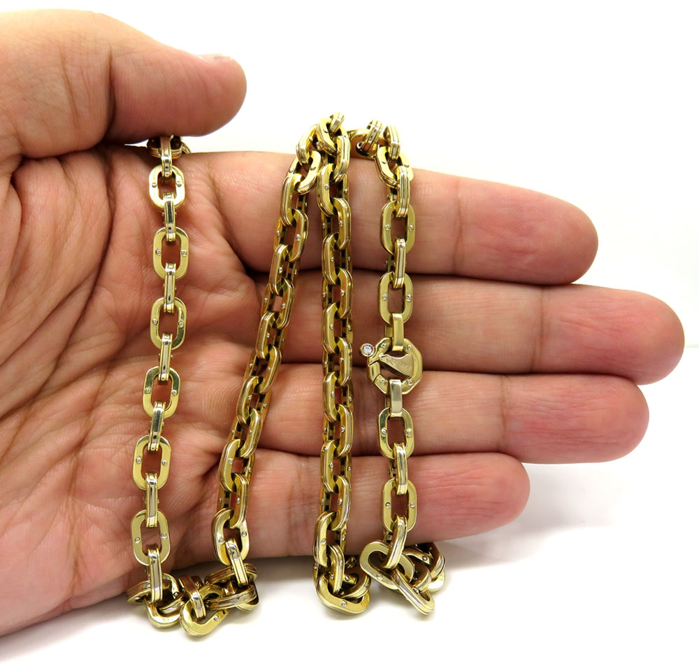 Baraka 18k yellow gold round link diamond necklace 0.02ct 26 inch