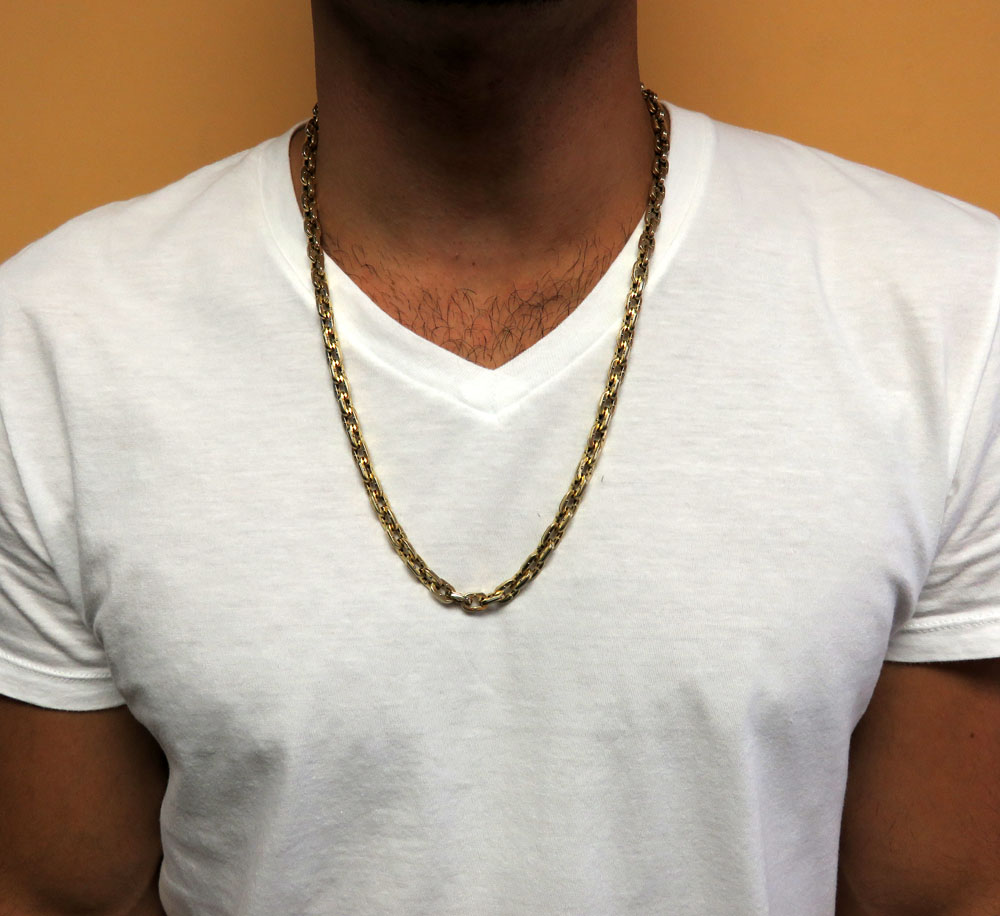 Baraka 18k yellow gold round link diamond necklace 0.02ct 26 inch