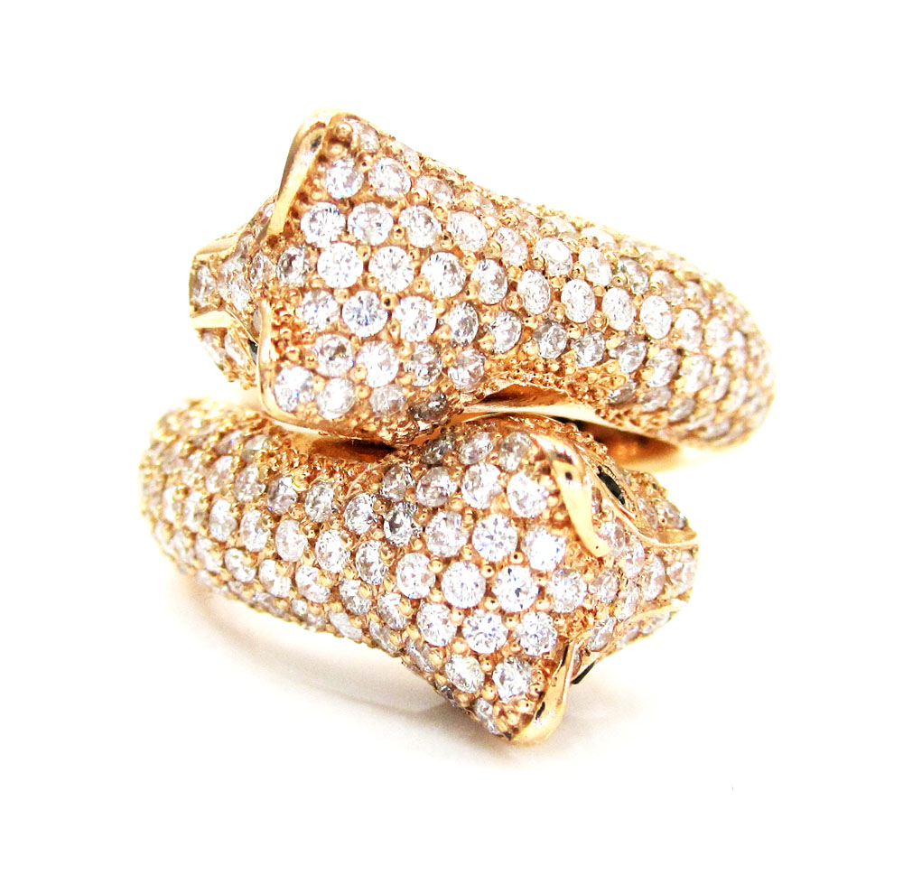 14k rose gold double headed diamond panther ring 3.00ct