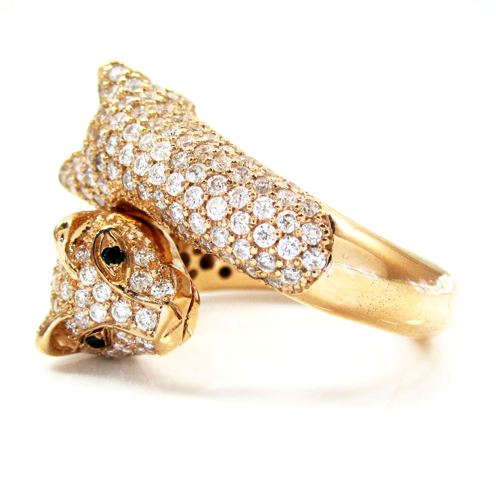14k rose gold double headed diamond panther ring 3.00ct