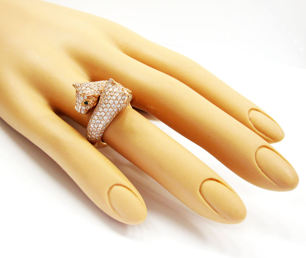 14k rose gold double headed diamond panther ring 3.00ct