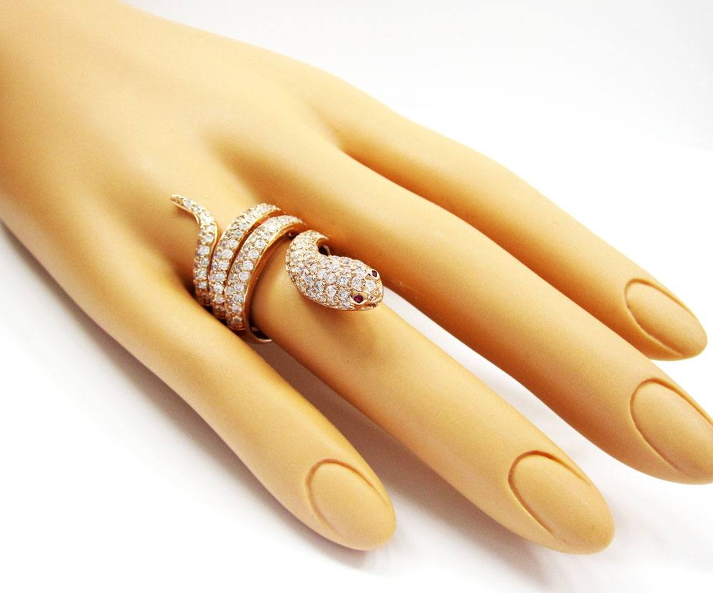14k rose gold round diamond snake ring 2.00ct - Image 4