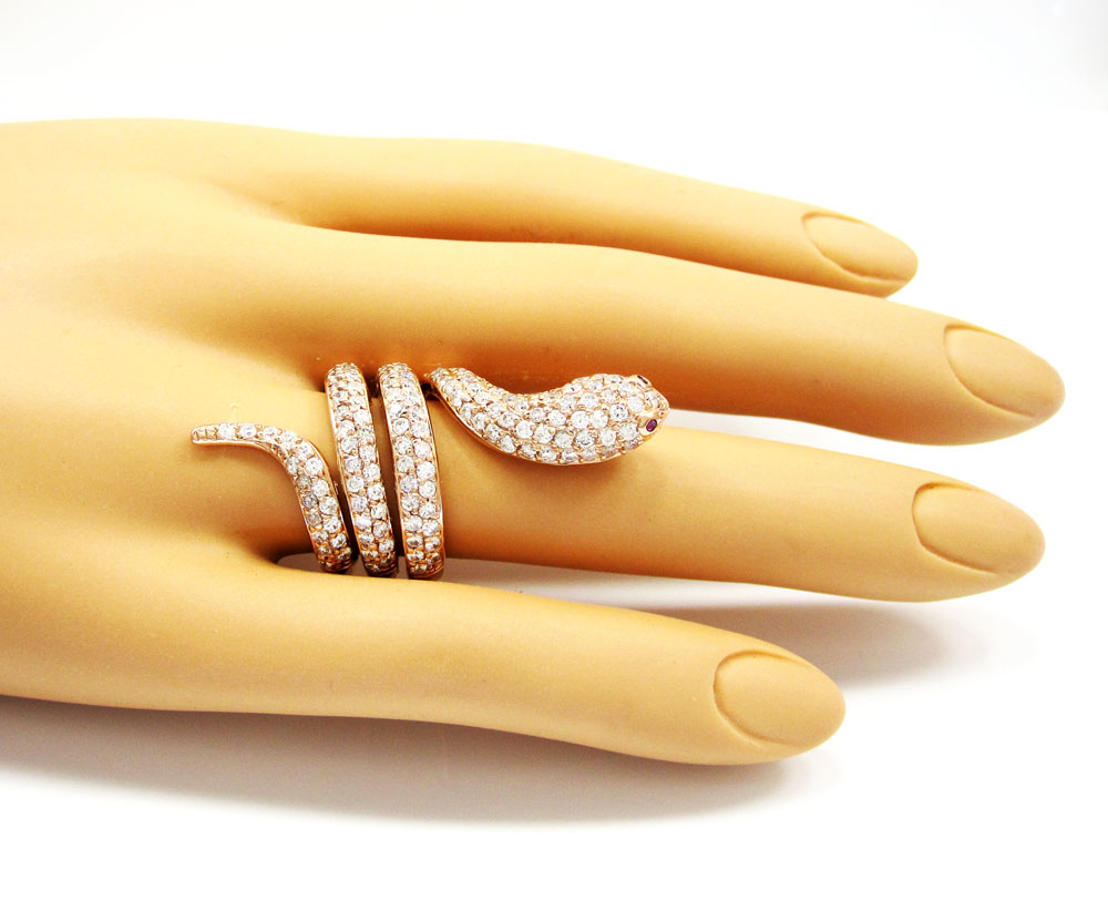 14k rose gold round diamond snake ring 2.00ct