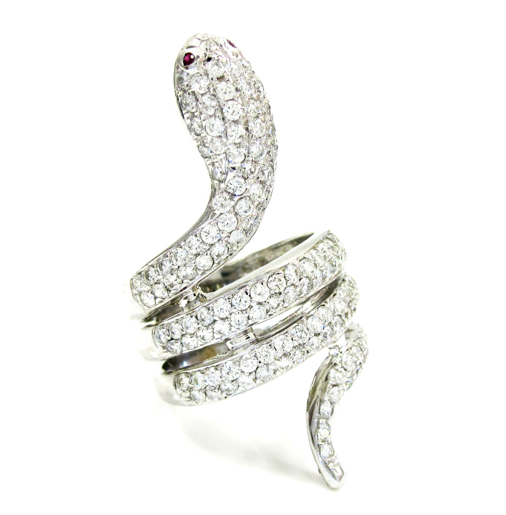 14k white gold round diamond snake ring 2.00ct