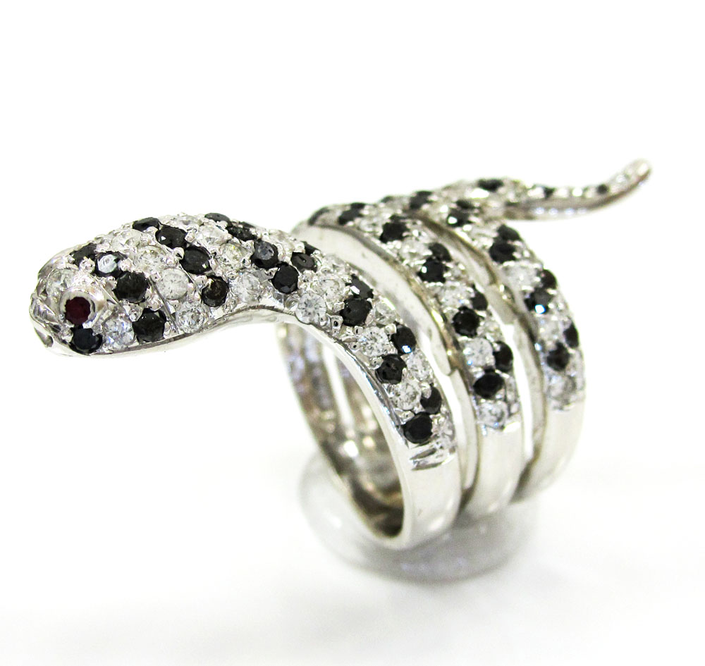 14k white gold round diamond snake ring 2.38ct