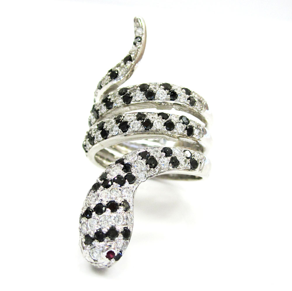 14k white gold round diamond snake ring 2.38ct