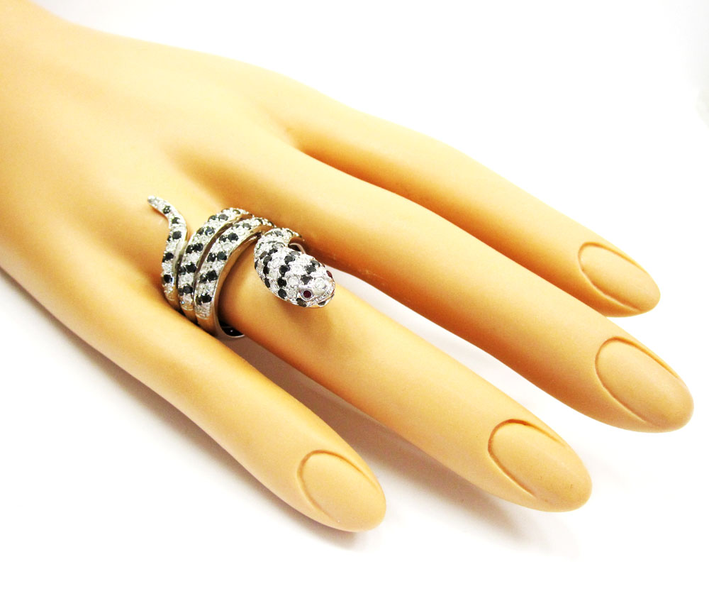 14k white gold round diamond snake ring 2.38ct