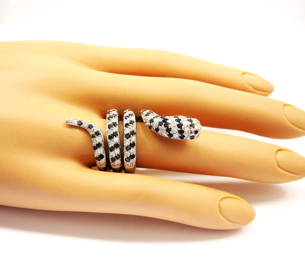 14k white gold round diamond snake ring 2.38ct