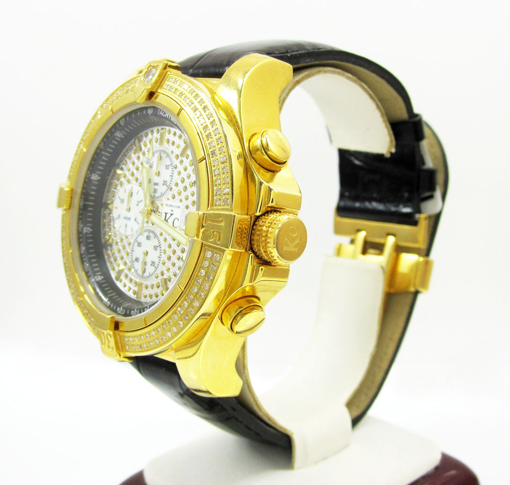 Techno com by kc yellow case big bezel diamond watch 2.00ct