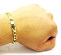 10k yellow gold white diamond cut figaro id bracelet 8 inch 5.8mm