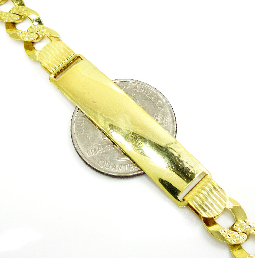 10k yellow gold diamond cut thick cuban id bracelet 9 inch 9.5mm - Image 2
