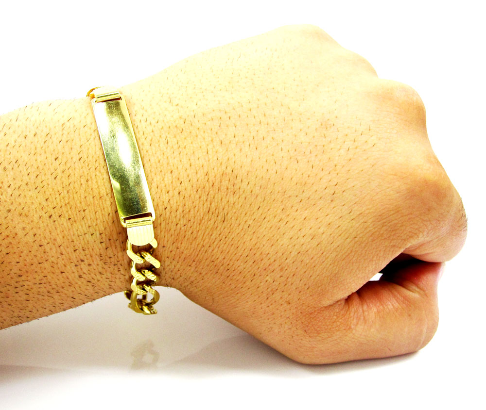 10k yellow gold diamond cut figaro id bracelet 8.5 inch 9.5mm 