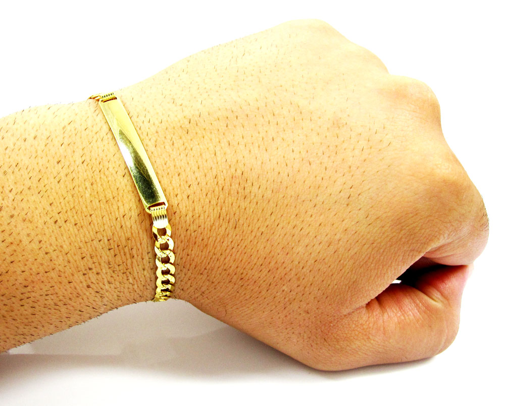 10k yellow gold diamond cut cuban id bracelet 8 inch 5.5mm 