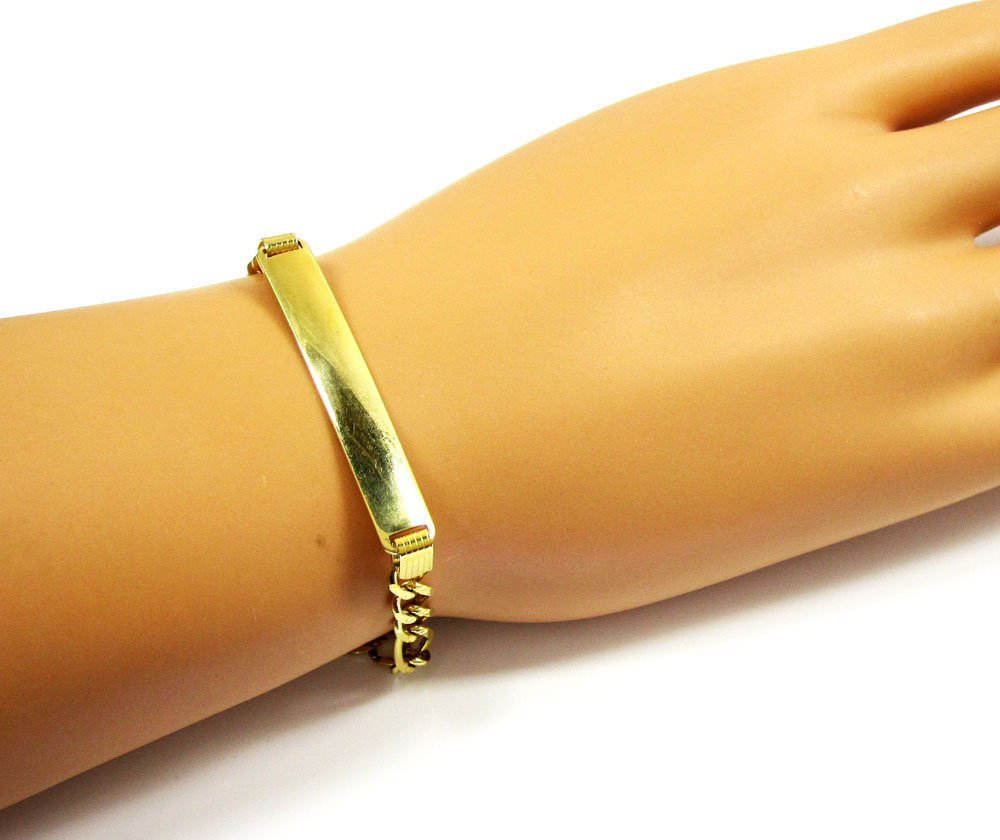 10k yellow gold diamond cut figaro id bracelet 7 inch 5.5mm 