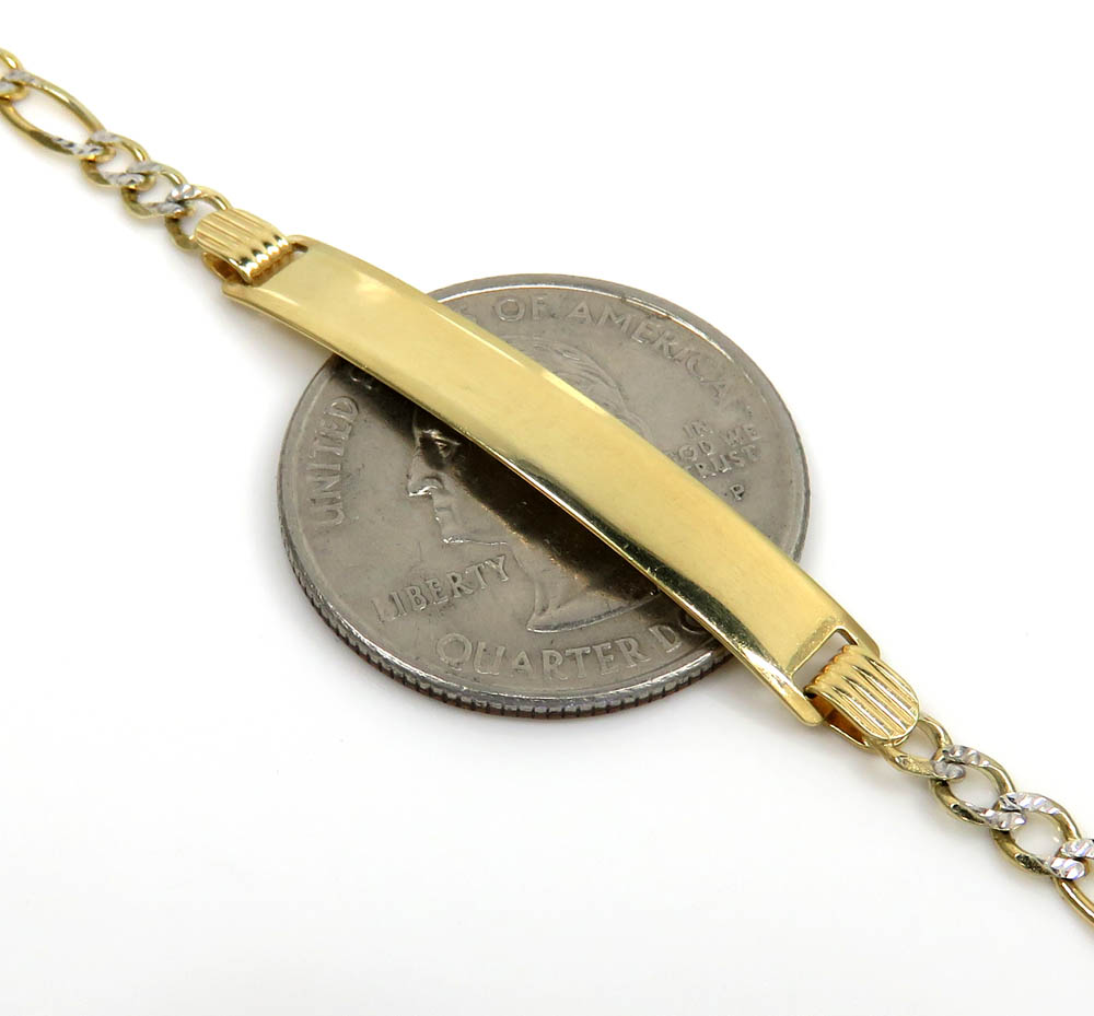 10k yellow gold diamond cut figaro id bracelet 8 inch 3.5mm 